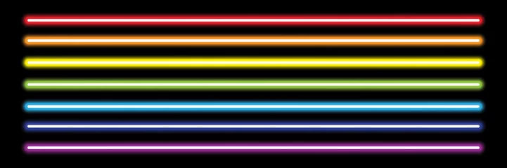 Fotobehang horizontal rainbow neon tube lights on black,vector illustration © eNJoy Istyle