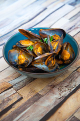 Italian Steamed Mussels cooked in Provencale style