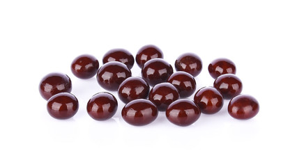 chocolate covered coffee beans on white background