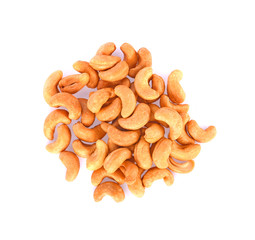 Roasted cashews isolated on a white background