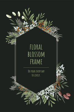 The Hexagon Floral Frame For Invitation Cards And Graphics.