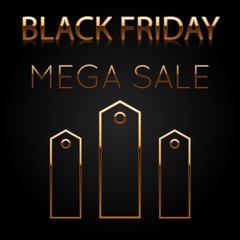 Black Friday Sale Banner, Golden logo on dark background, Golden label,