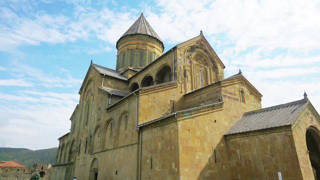 Svetitskhoveli Cathedral in historic town of Mtskheta, Georgia. Steadicam shot