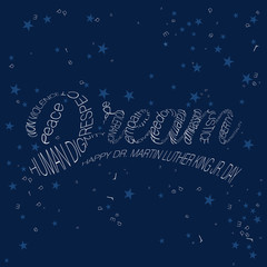 Vector typography design on the word Dream in white on a blue starry grungy background