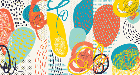 Creative doodle art header with different shapes and textures. Collage. Vector. - 234695338