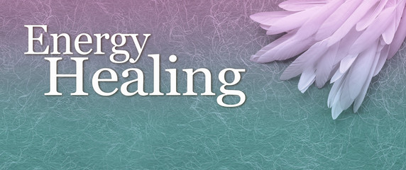 Angelic Energy Healing Banner - a neat pile of long thin white feather in the right corner beside...