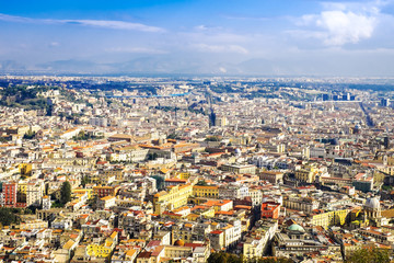 Fototapeta na wymiar Aerial view of an Italian old town. Napoli cityscape. Roofs of Campania. Naples.