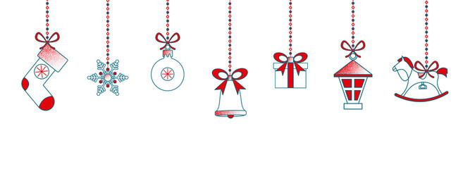 White Christmas and New Year banner with color holiday decorations.