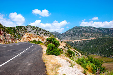 Winding route in the mountains, scenic countryside.