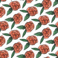 Seamless texture with hand drawn roses. Repeating pattern. Can be used as wallpaper, desktop, wrapping, fabric or background for your blog, covers, cards.
