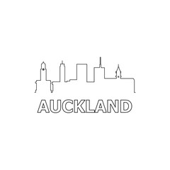 Obraz premium Auckland skyline and landmarks silhouette black vector icon. Auckland panorama. New Zealand