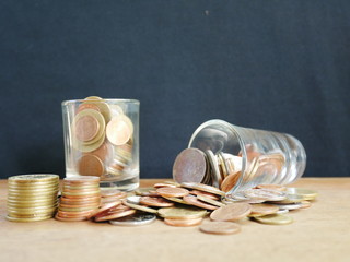 coins in glass jar,concept saving money