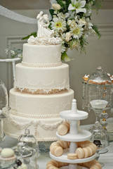 Sweet cake on a festive buffet. Cake on the table in the restaurant.