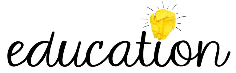 Crumpled paper light bulb and education