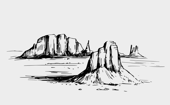 Sketch of the desert of South America. Prairie landscape. Hand drawn vector illustration