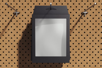 Black shopping bag on shelf with plant shadow on background, 3d rendering.