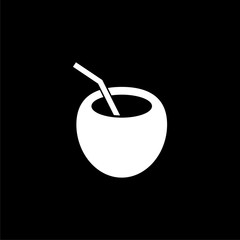 Half of coconut with leaves icon or logo on dark background