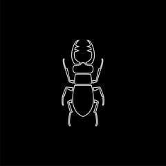 Stag beetle icon or logo, deer beetle on dark background