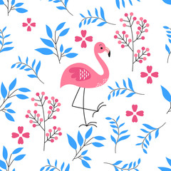 Vector Leafs and Crane Bird Pattern