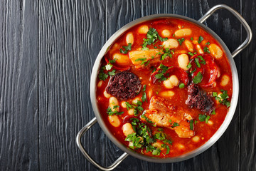 Fabada Asturiana Bean Stew in a pot