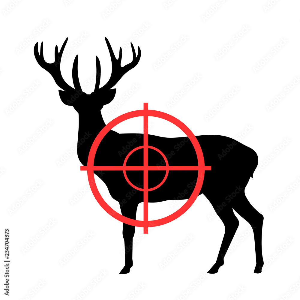 Wall mural Deer and gunsight - animal is going to be killed gun and weapon. Hunter's device for hunting. Vector illustration