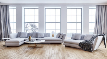 large luxury modern bright interiors Living room illustration 3D rendering computer digitally...