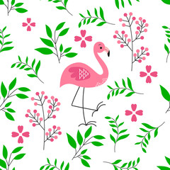 Vector Leafs and Crane Bird Pattern