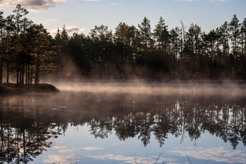 natural body of water. pond with reflections