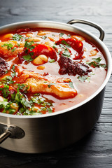 Fabada Asturiana Bean Stew in a pot