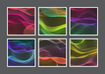 Universal card sets with abstract gradient lines. Designs for prints, wedding, anniversary, birthday, Valentine's day, party invitations, posters, cards, etc. Vector.