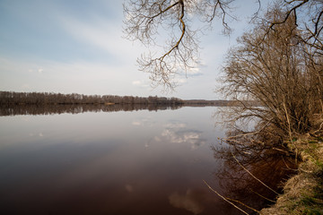 natural body of water. pond with reflections