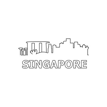 Singapore skyline and landmarks silhouette black vector icon. Singapore panorama.