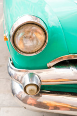 Closeup of classic vintage car in Old Havana, Cuba.
