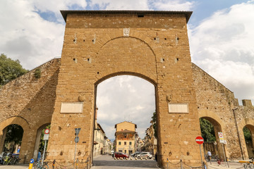 Ancient Roman gate into the old city of Florence, Italy. Porta Romana or Porta San Pier Gattolino