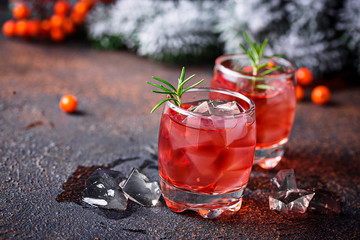 Christmas cranberry drink with rosemary