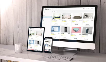 Foto op Plexiglas devices responsive on workspace online shop website design © MclittleStock