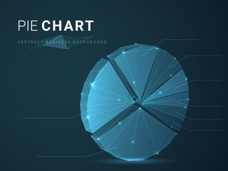 Abstract modern business background vector depicting pie chart with stars and lines in shape of a circle graph on blue background.