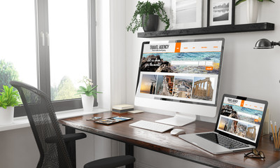 black and white responsive devices mockup responsive travel agency website