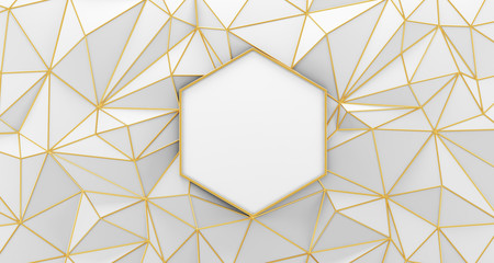 White low poly background with golden edges. 3d rendering.