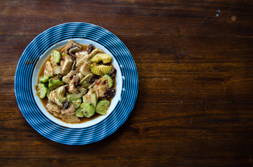 RUJAK - traditional fruit and vegetable salad dish in Indonesia with copy-space right.