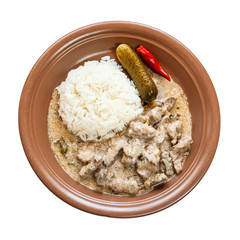 portion of Beef Stroganoff isolated on white