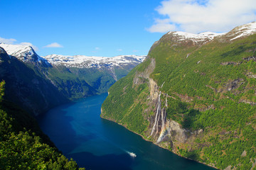 Geiranger Fjord, Ferry, Mountains. Beautiful Nature Norway
