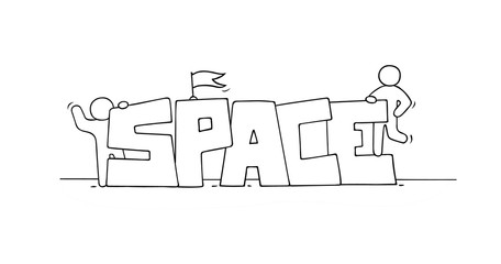 Sketch of little people with word Space