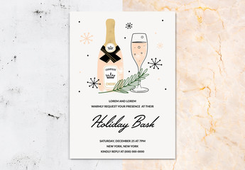 Party Invitation Layout with Champagne Illustration