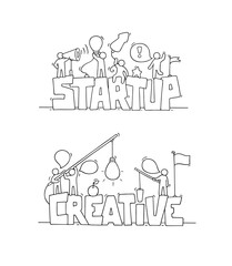  working little people with word Startup.
