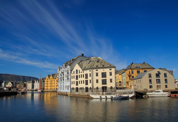 Norwegian town of Alesund in summer. Beautiful places in Scandinavia.