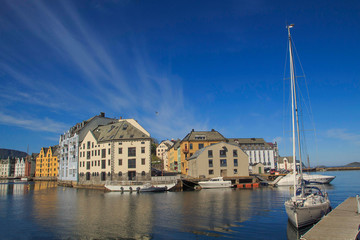 Norwegian town of Alesund in summer. Beautiful places in Scandinavia.