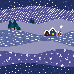 winter night landscape seamless pattern