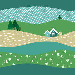 summer country landscape seamless pattern