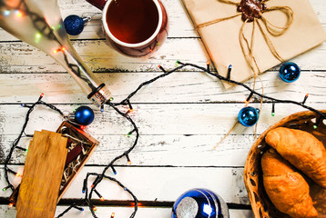 Christmas decoration and tea cup